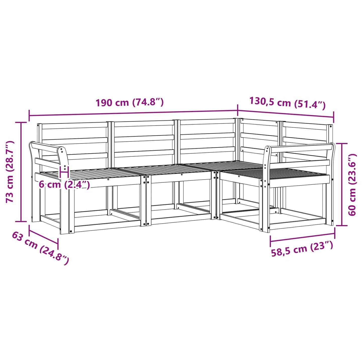 Outdoor Sofa Set 4 pcs White 190 x 130.5 x 73 cm