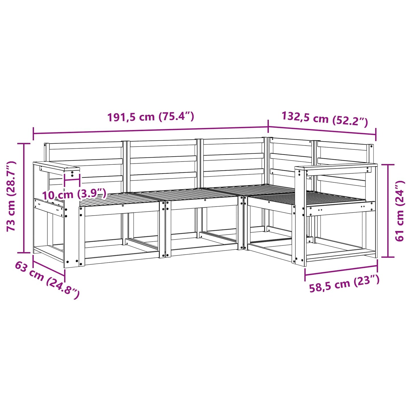 Outdoor Sofa Set 4 pcs White 191.5 x 132.5 x 73 cm