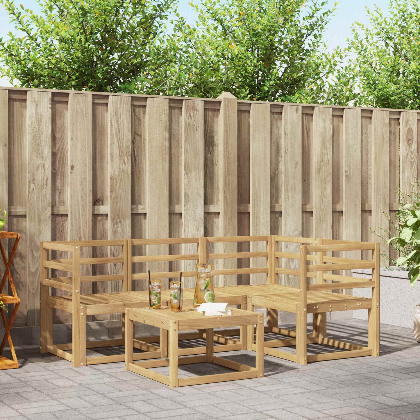 Outdoor Sofa Set 5 pcs White 59 x 59 x 37 cm Solid Acacia Wood