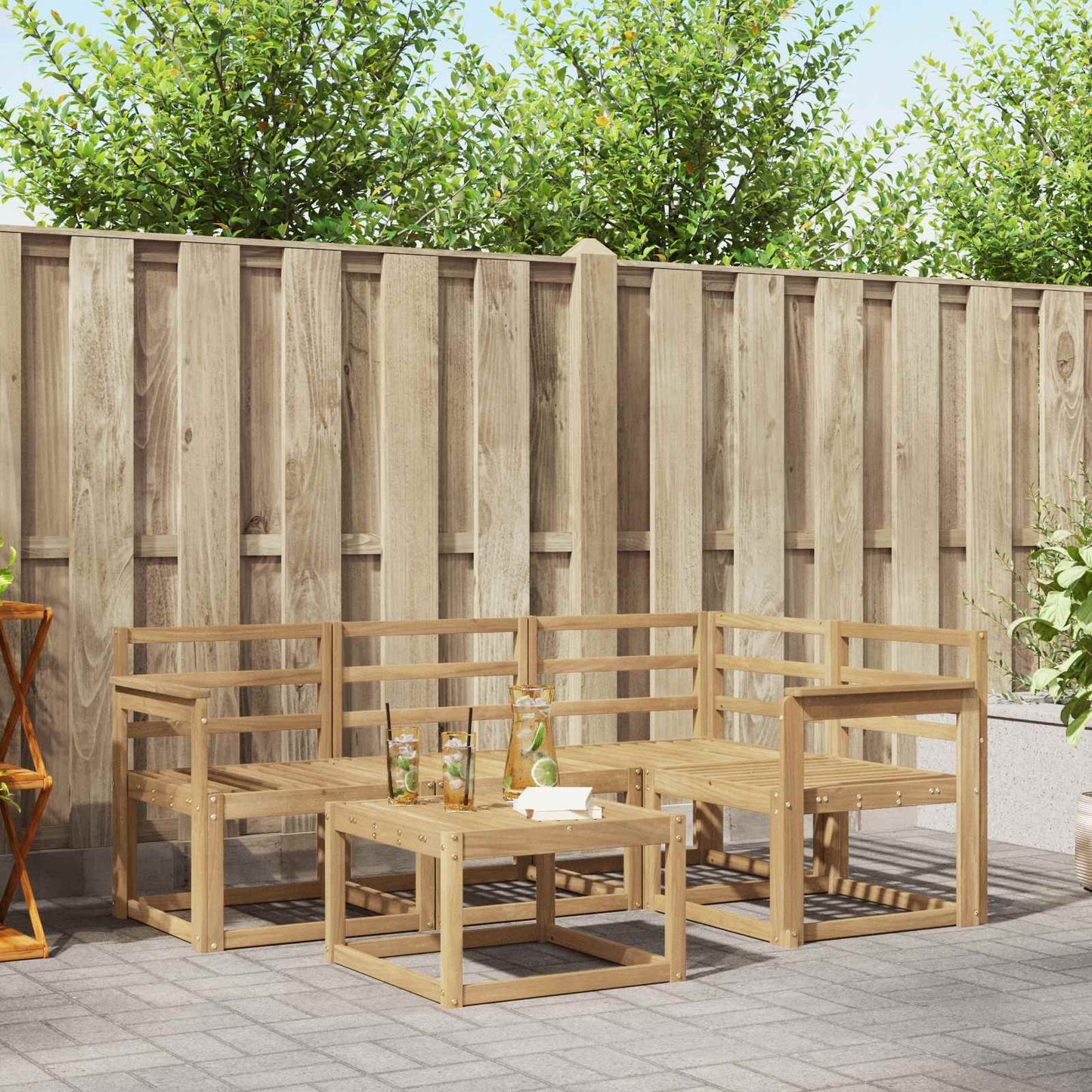 Outdoor Sofa Set 5 pcs White 59 x 59 x 37 cm Solid Acacia Wood