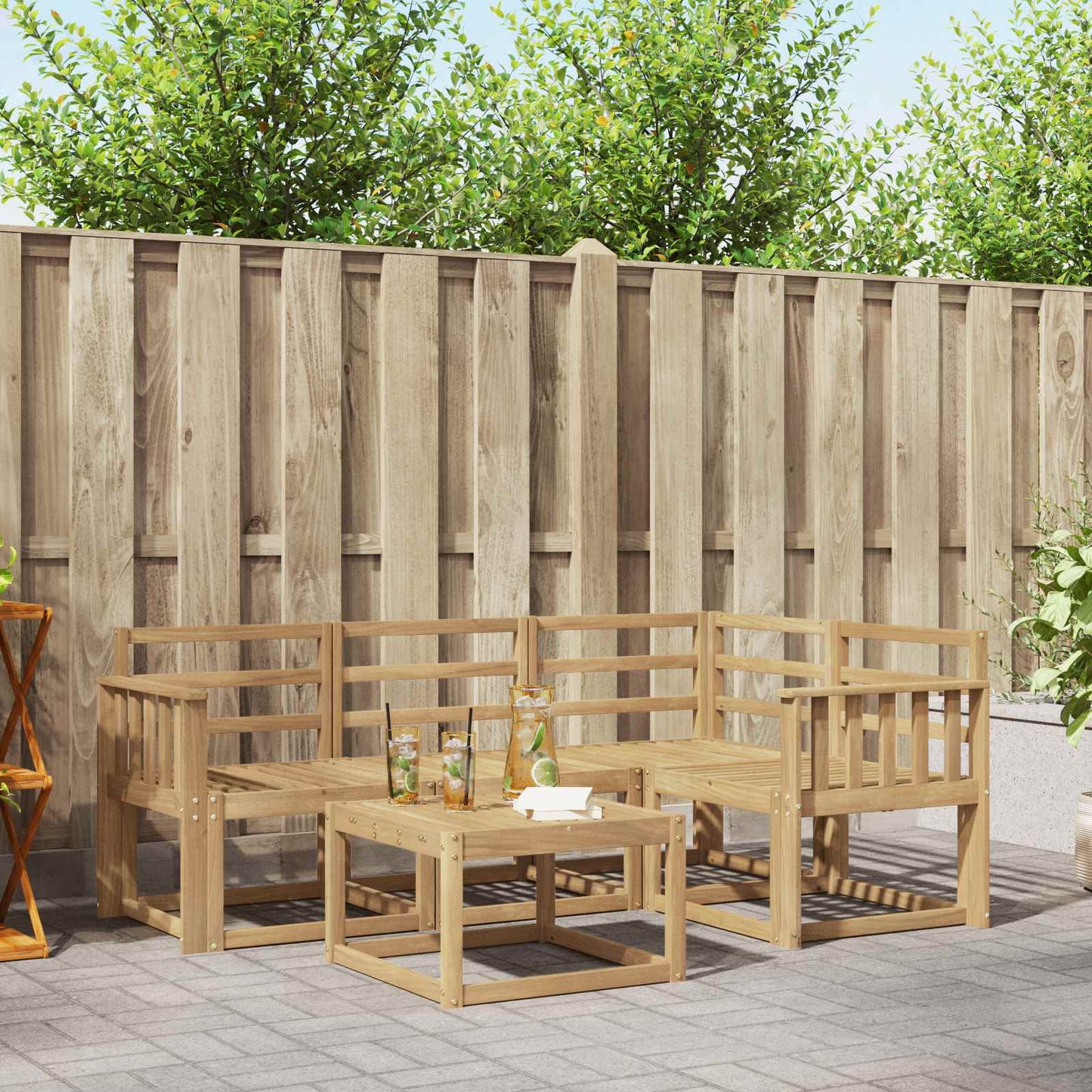 Outdoor Sofa Set 5 pcs White 59 x 59 x 37 cm Solid Acacia Wood