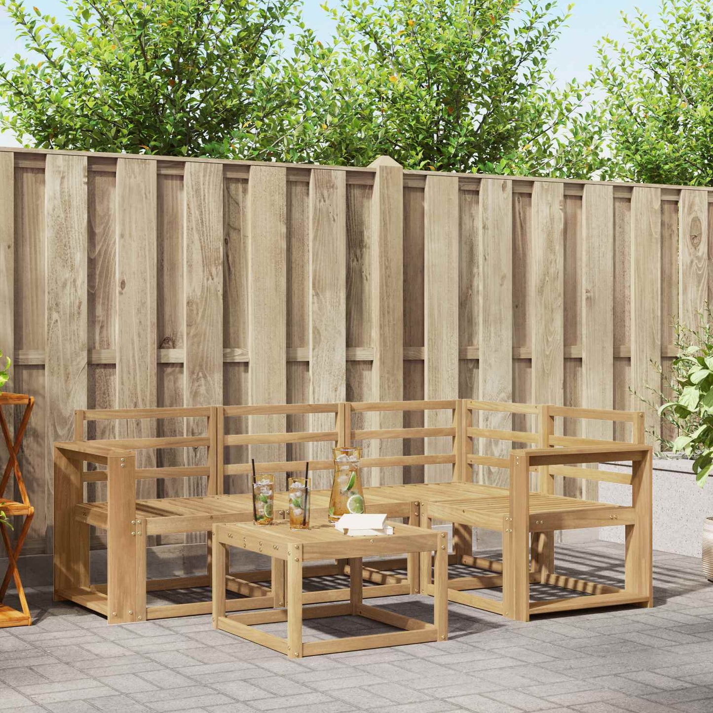 Outdoor Sofa Set 5 pcs White 59 x 59 x 37 cm Solid Acacia Wood