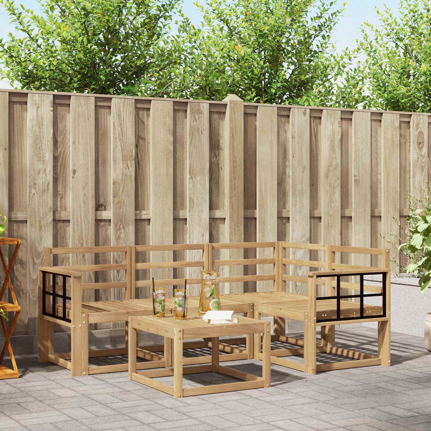 Outdoor Sofa Set 5 pcs White 59 x 59 x 37 cm Solid Acacia Wood