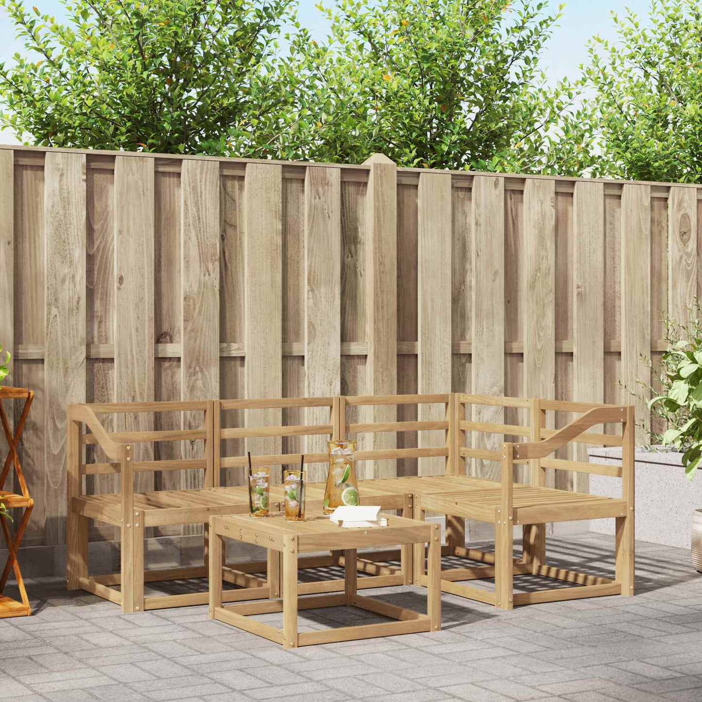 Outdoor Sofa Set 5 pcs White 59 x 59 x 37 cm Solid Acacia Wood