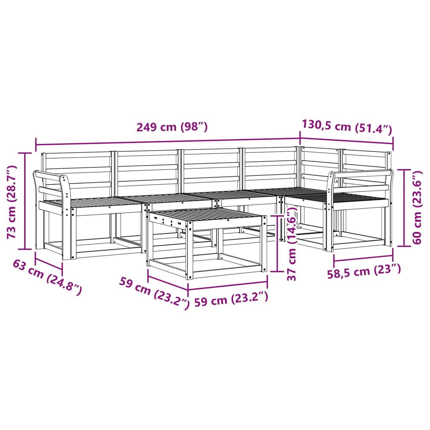 Outdoor Sofa Set 6 pcs White Solid Acacia Wood