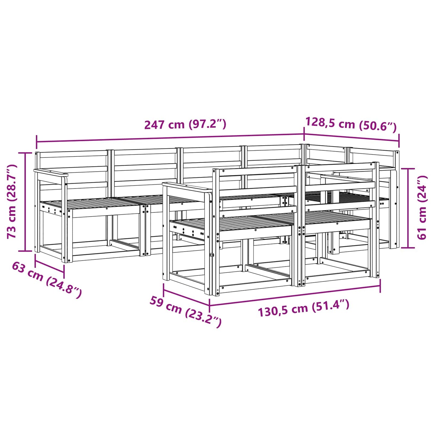 Outdoor Sofa Set 7 pcs White Solid Acacia Wood