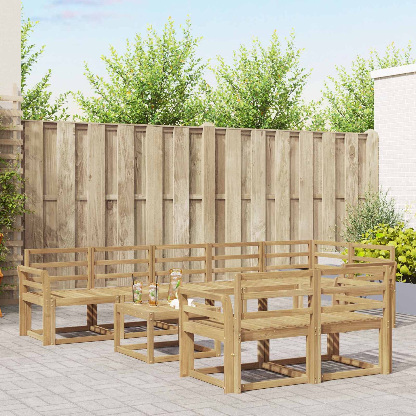 Outdoor Sofa Set 9 pcs White Solid Acacia Wood