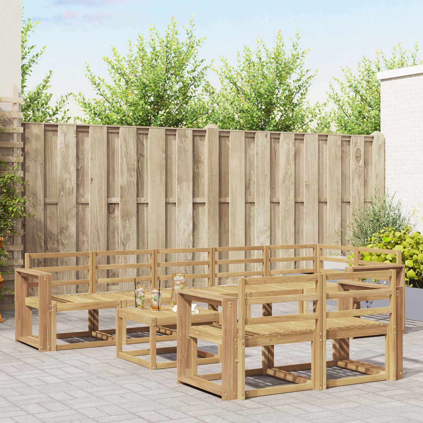 Outdoor Sofa Set 9 pcs White Solid Acacia Wood