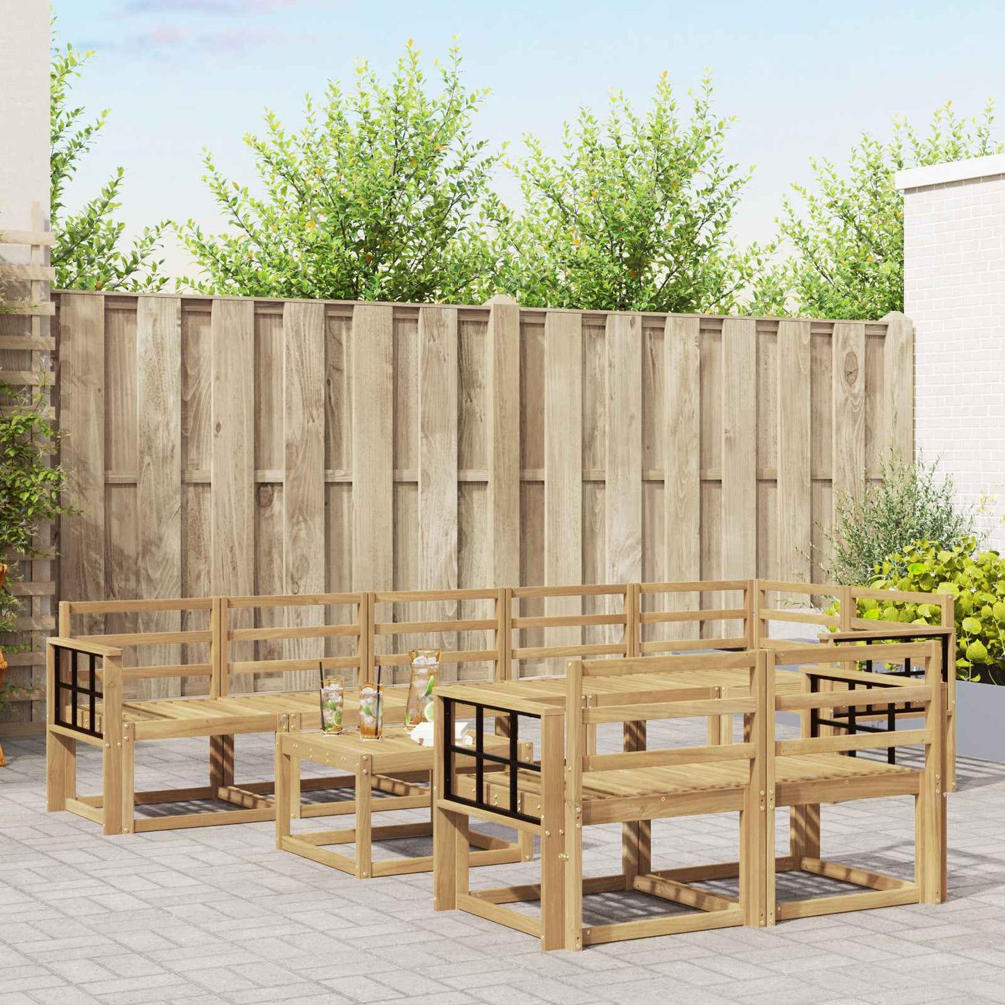 Outdoor Sofa Set 9 pcs White Solid Acacia Wood
