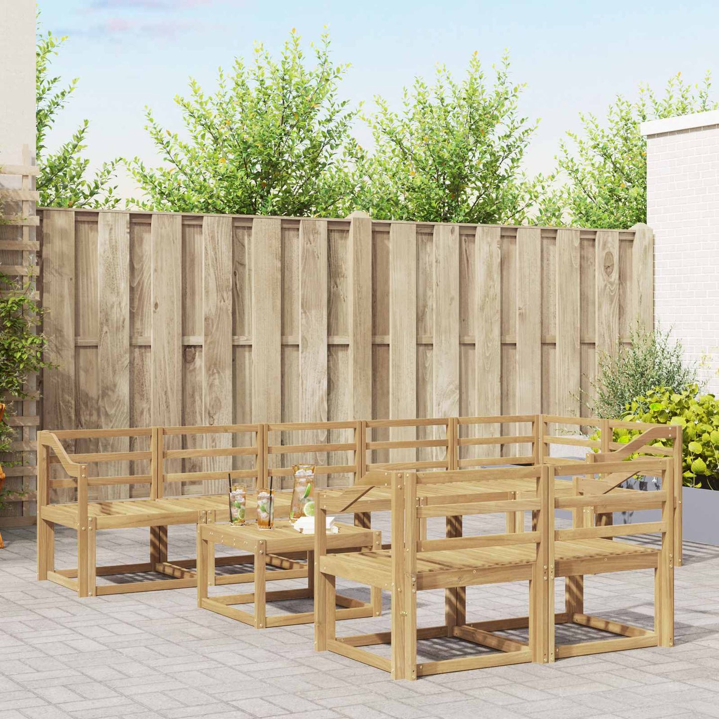 Outdoor Sofa Set 9 pcs White Solid Acacia Wood