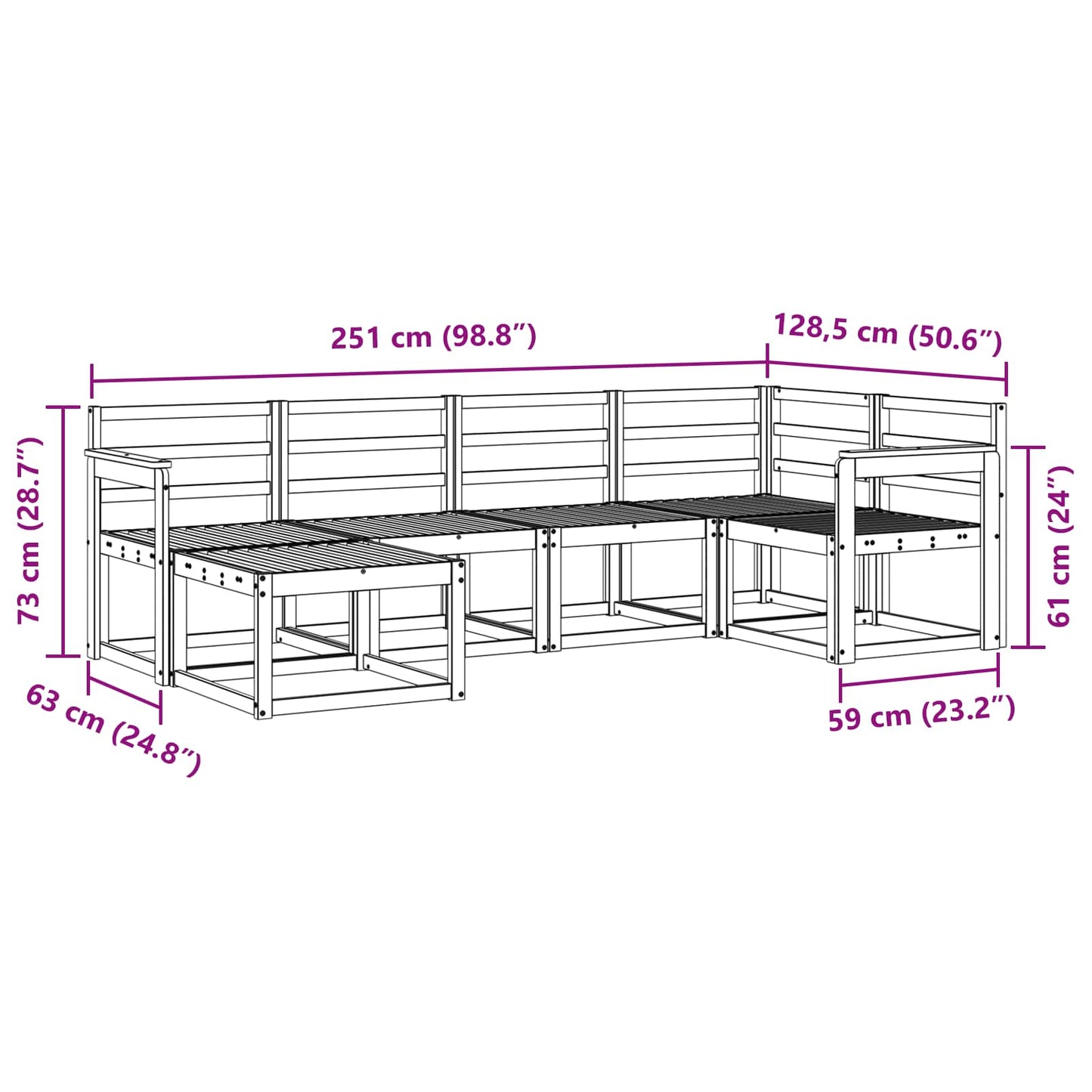 Outdoor Sofa Set 6 pcs White Solid Acacia Wood