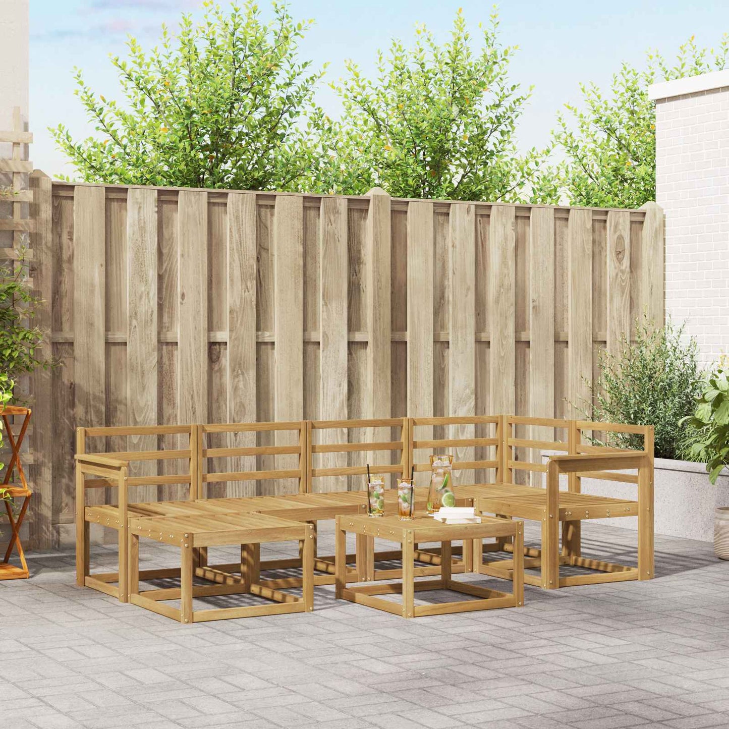 Outdoor Sofa Set 7 pcs White Solid Acacia Wood