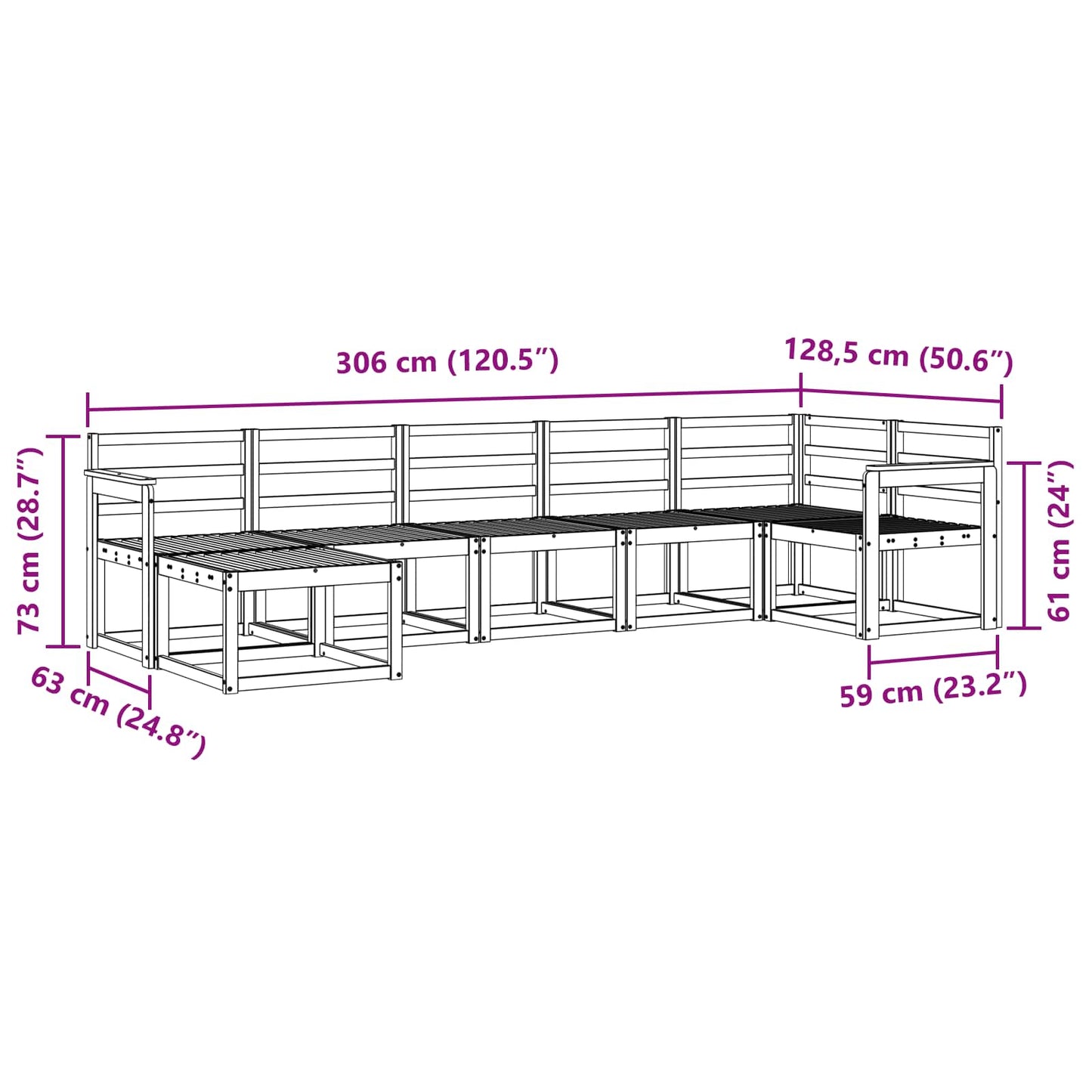 Outdoor Sofa Set 7 pcs White Solid Acacia Wood