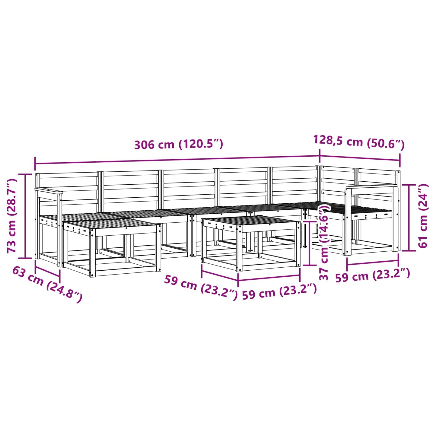 Outdoor Sofa Set 8 pcs White Solid Acacia Wood