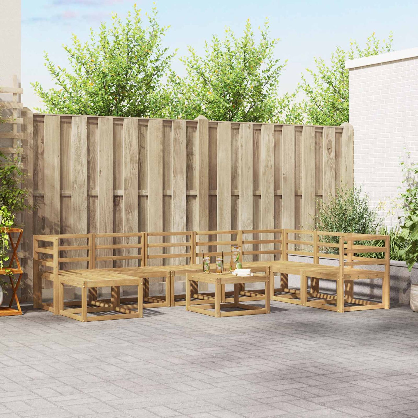 Outdoor Sofa Set 9 pcs White Solid Acacia Wood