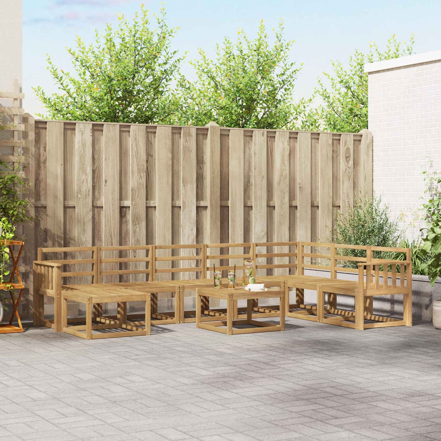 Outdoor Sofa Set 9 pcs White Solid Acacia Wood