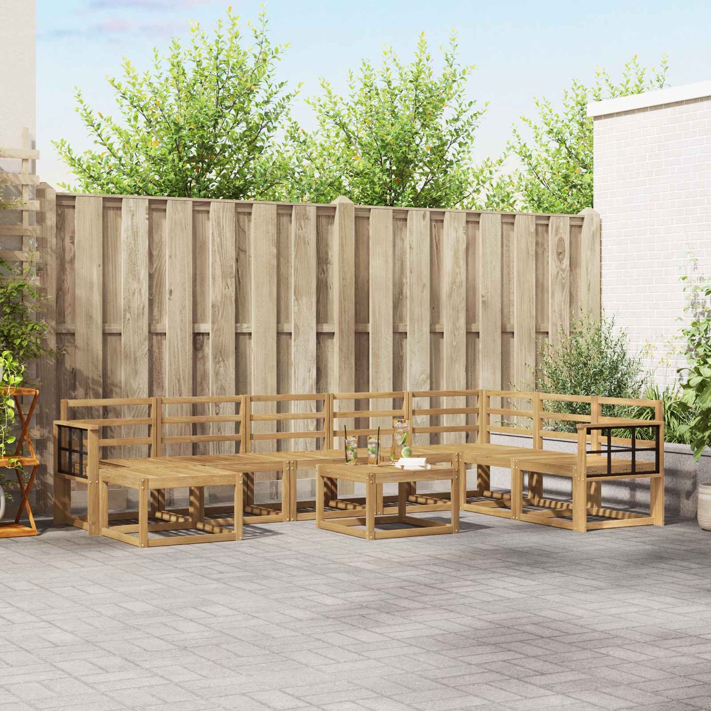 Outdoor Sofa Set 9 pcs White Solid Acacia Wood