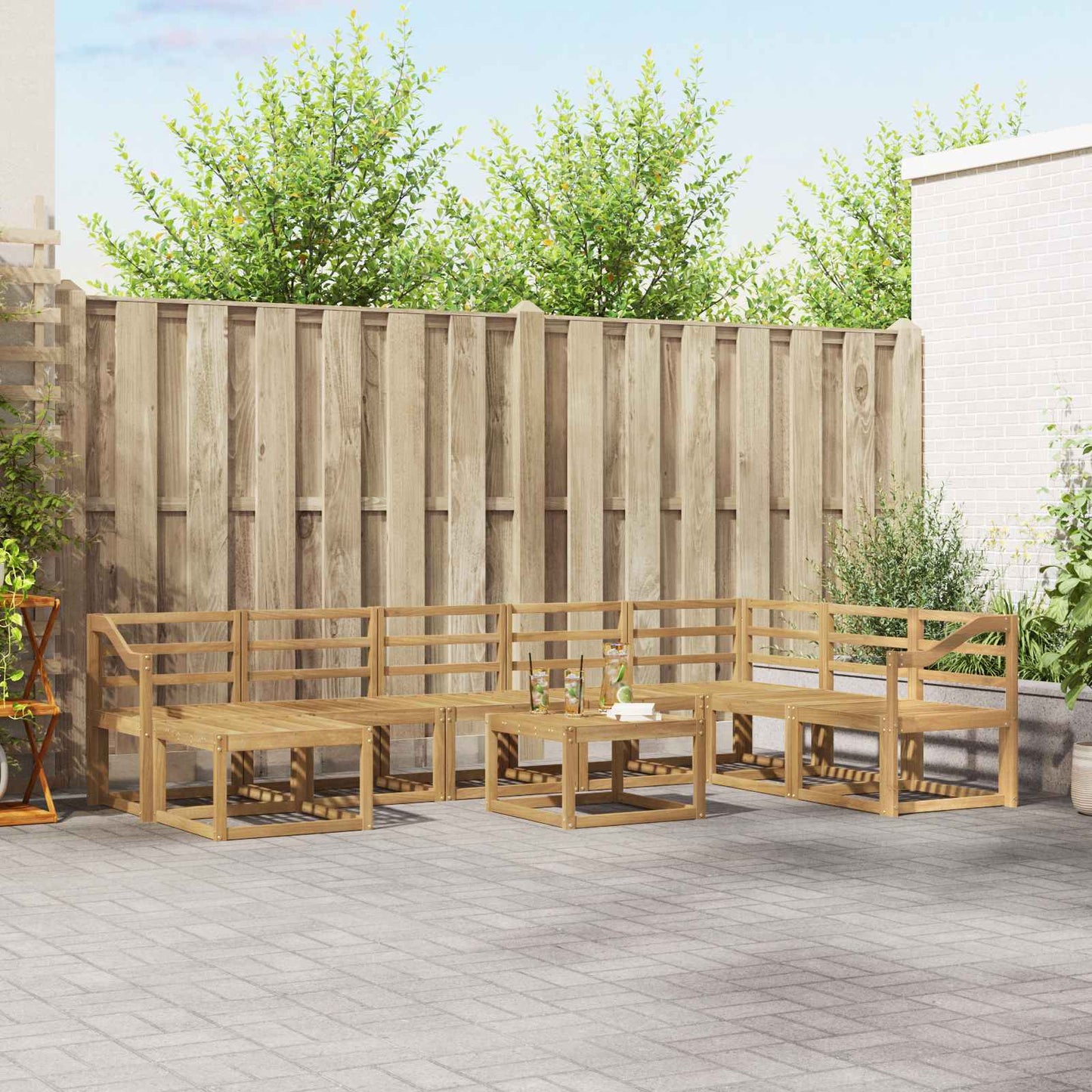 Outdoor Sofa Set 9 pcs White Solid Acacia Wood
