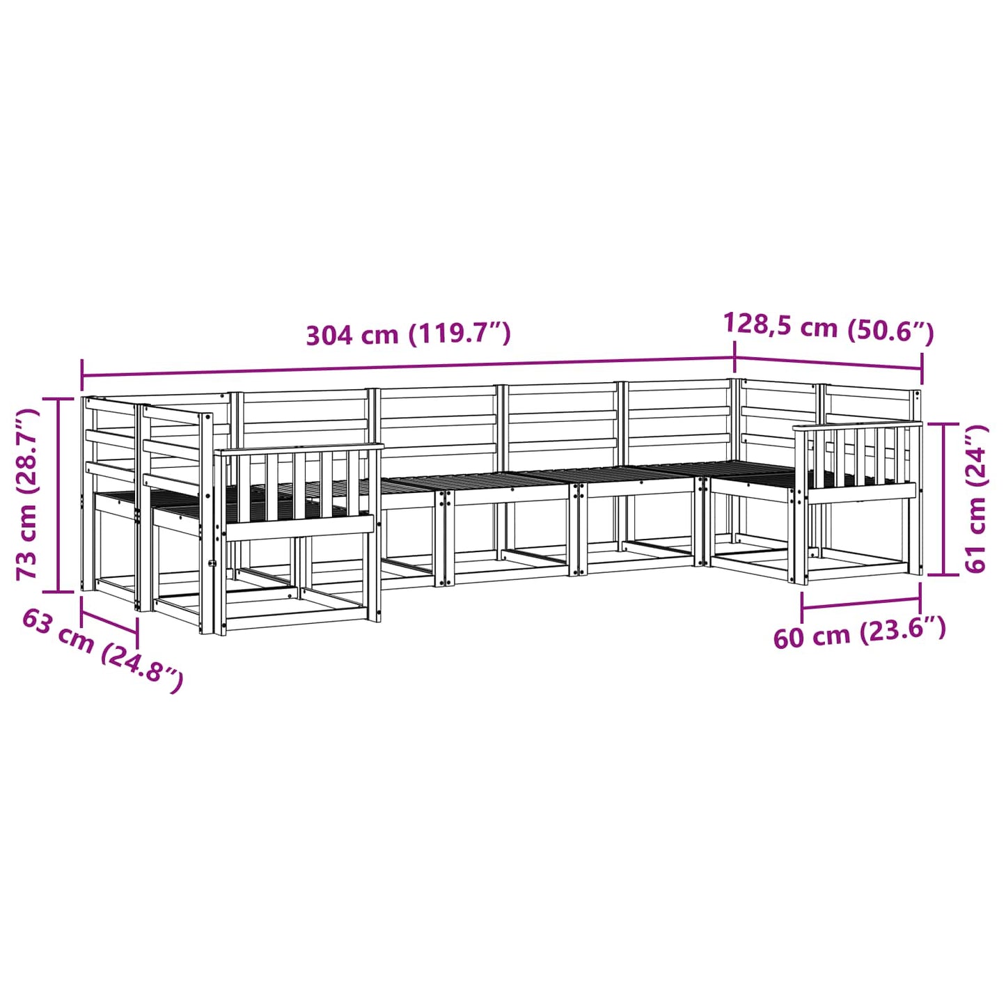 Outdoor Sofa Set 7 pcs White Solid Acacia Wood