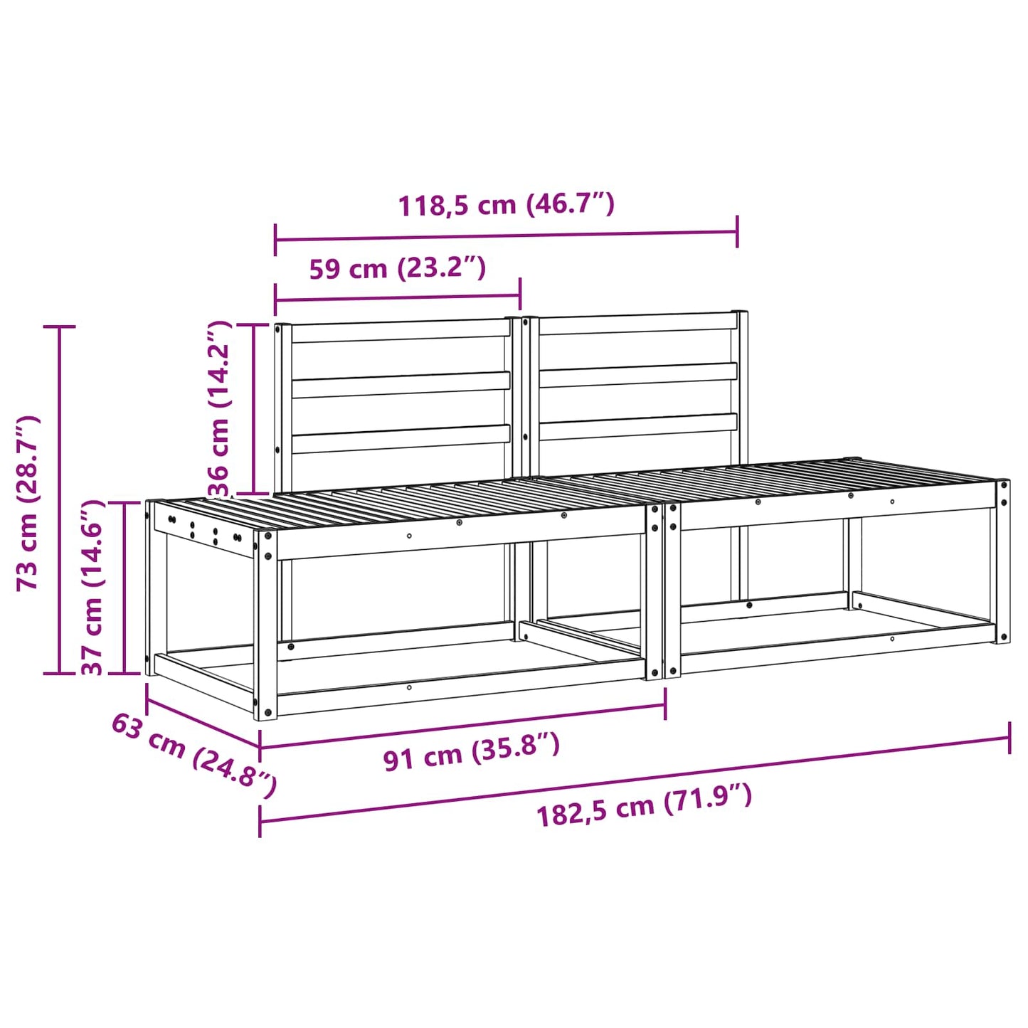 Outdoor Sofa Set 2 pcs White Solid Acacia Wood
