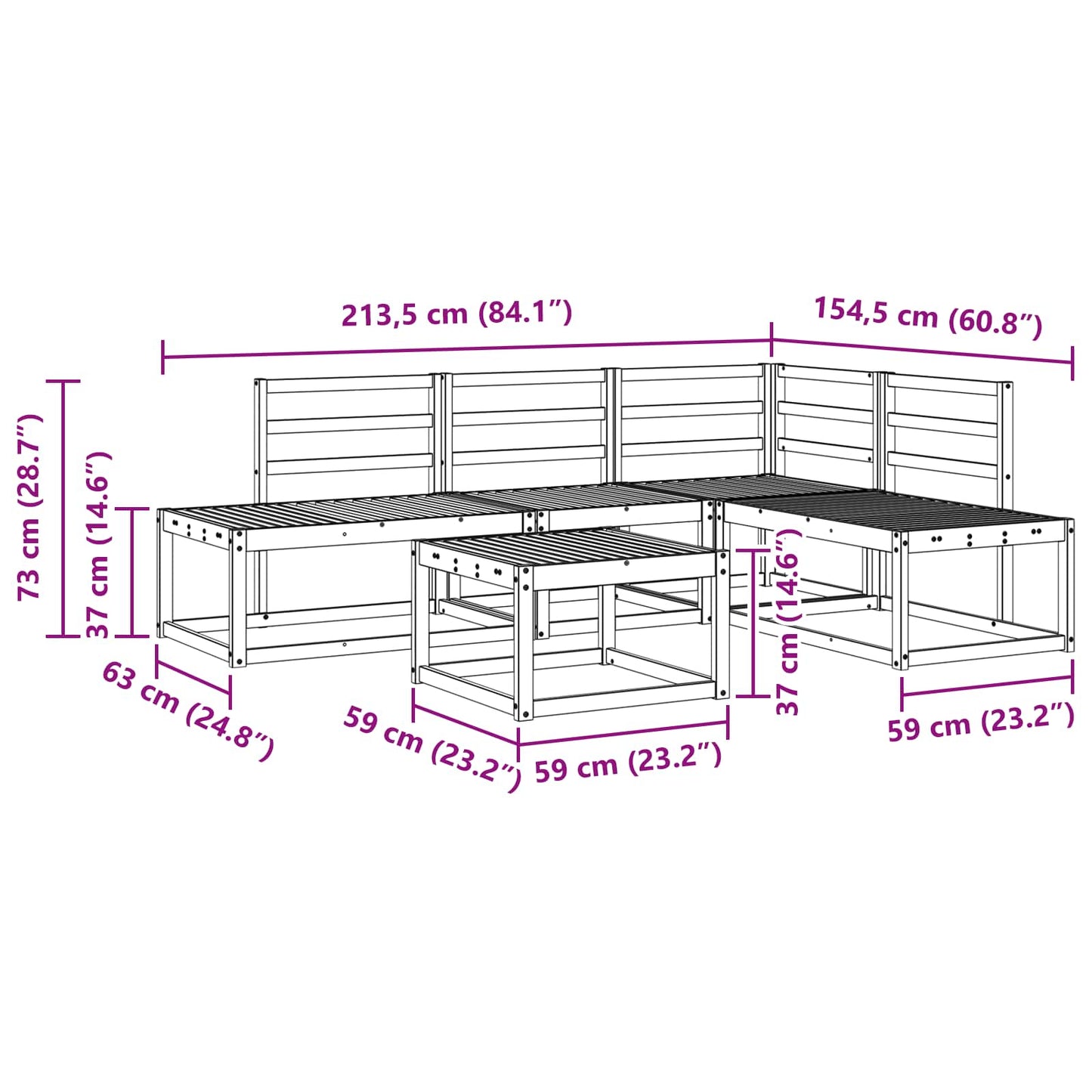 Outdoor Sofa Set 5 Piece White