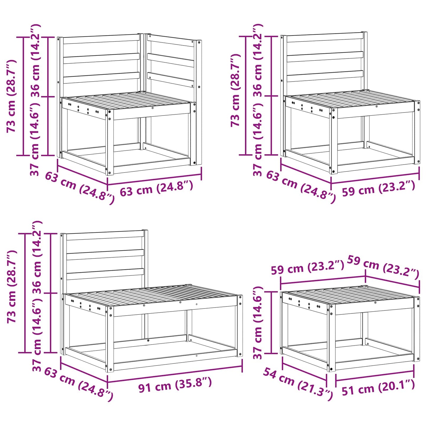 Outdoor Sofa Set 7 Piece White