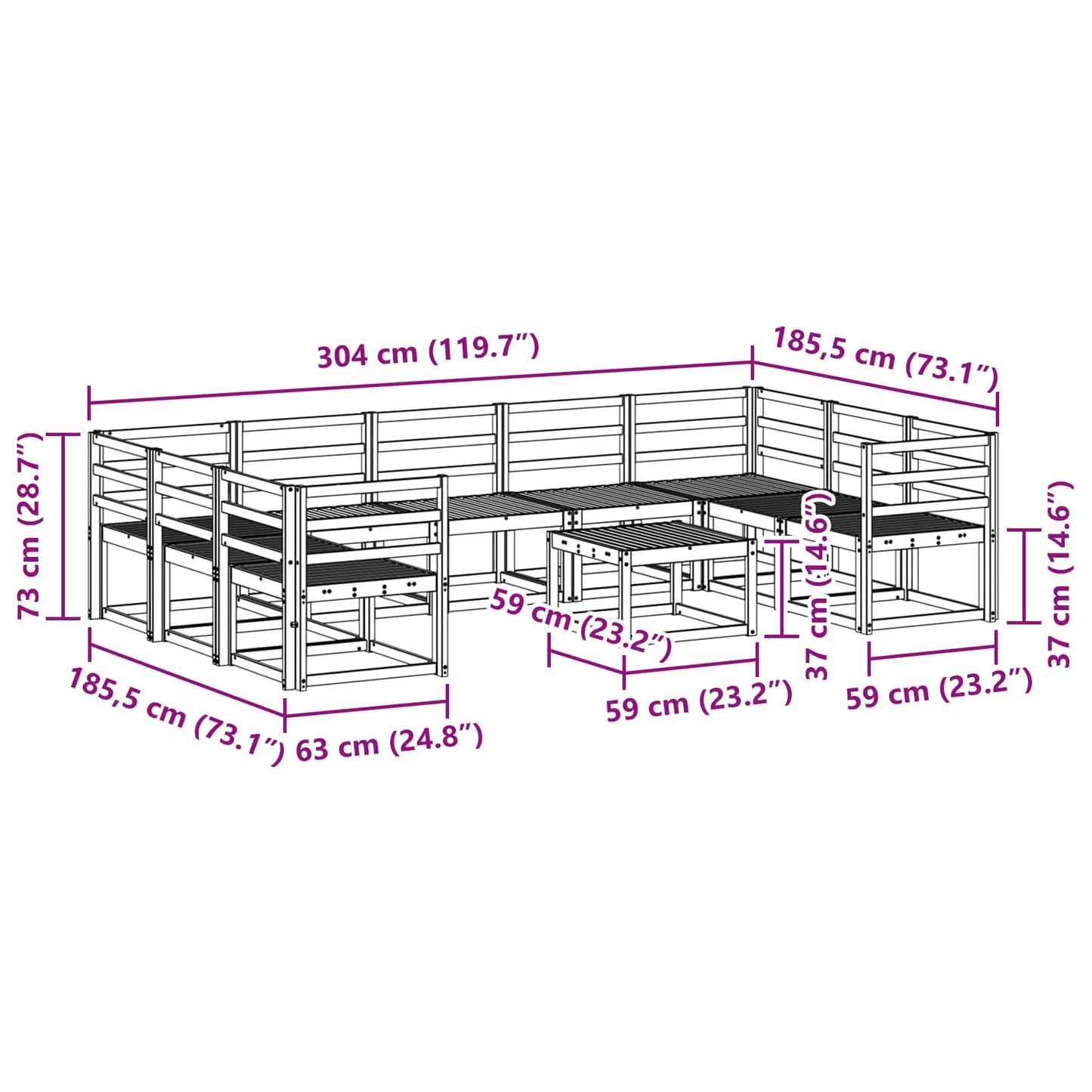Outdoor Sofa Set 10 pcs White Solid Acacia Wood
