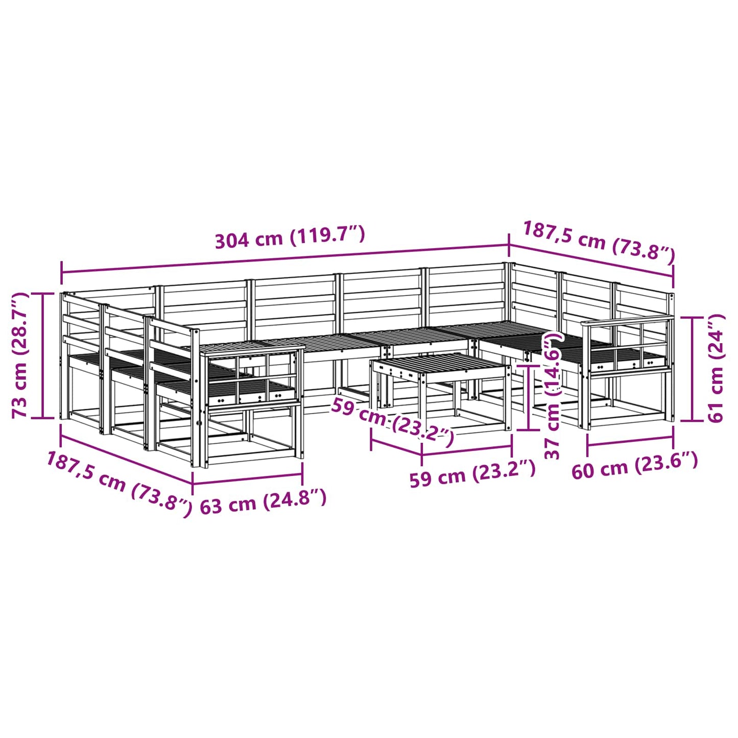 Outdoor Sofa Set 10 pcs White Solid Acacia Wood
