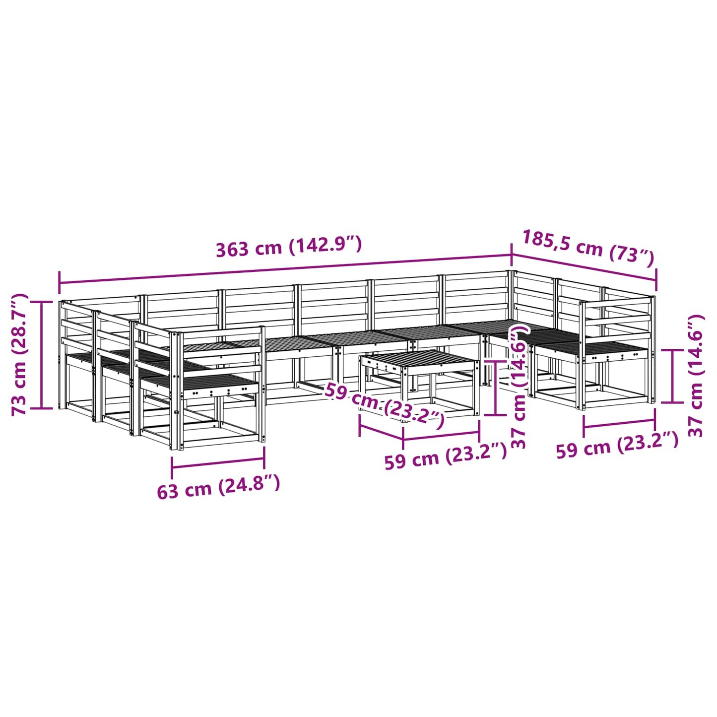 Outdoor Sofa Set 11 pcs White Solid Acacia Wood
