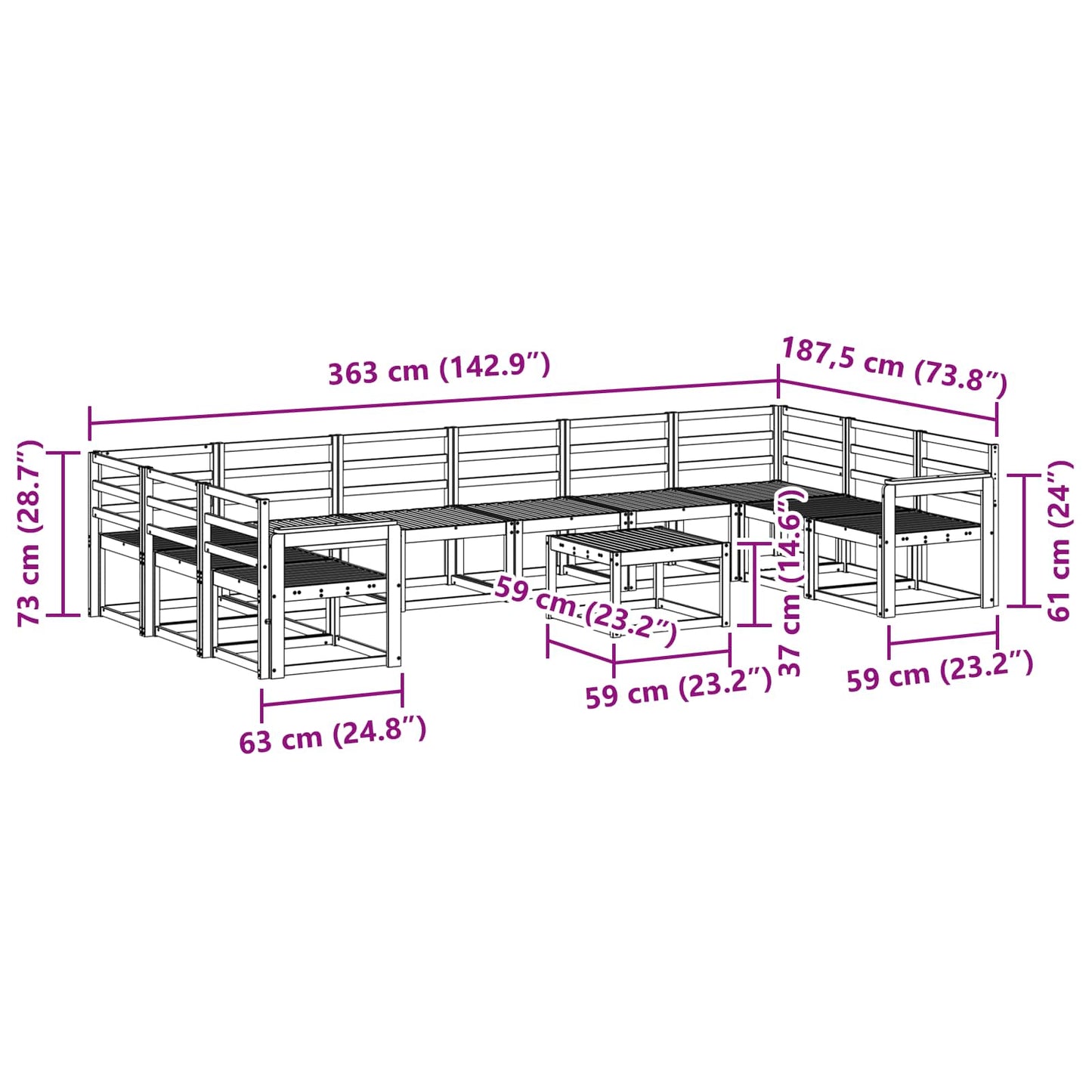 Outdoor Sofa Set 11 pcs White Solid Acacia Wood