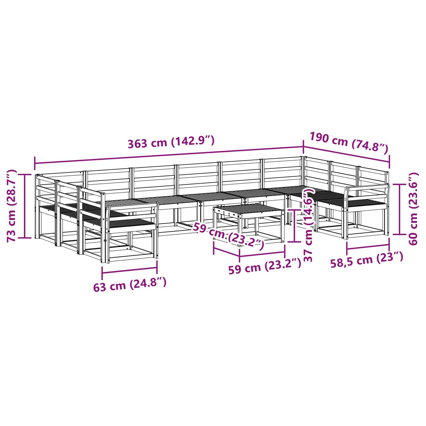 Outdoor Sofa Set 11 pcs White Solid Acacia Wood