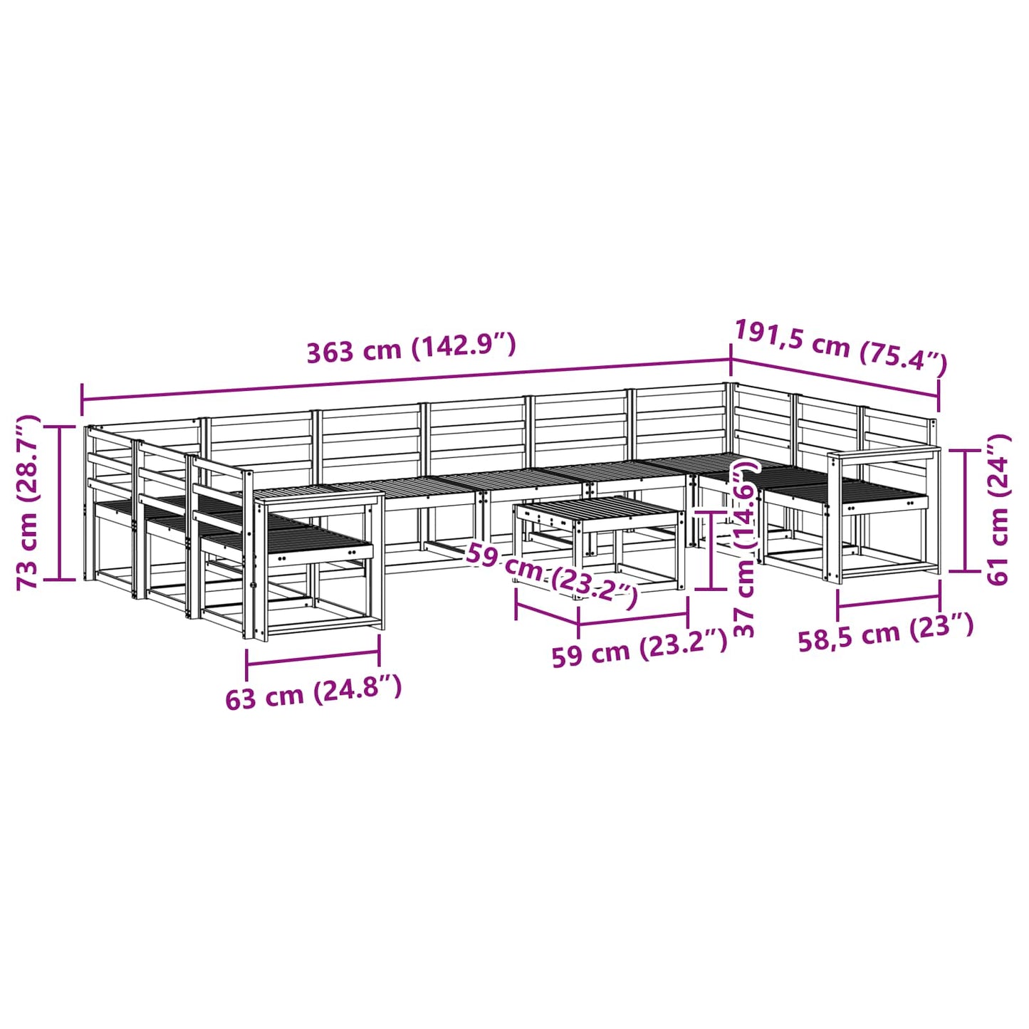 Outdoor Sofa Set 11 pcs White Solid Acacia Wood