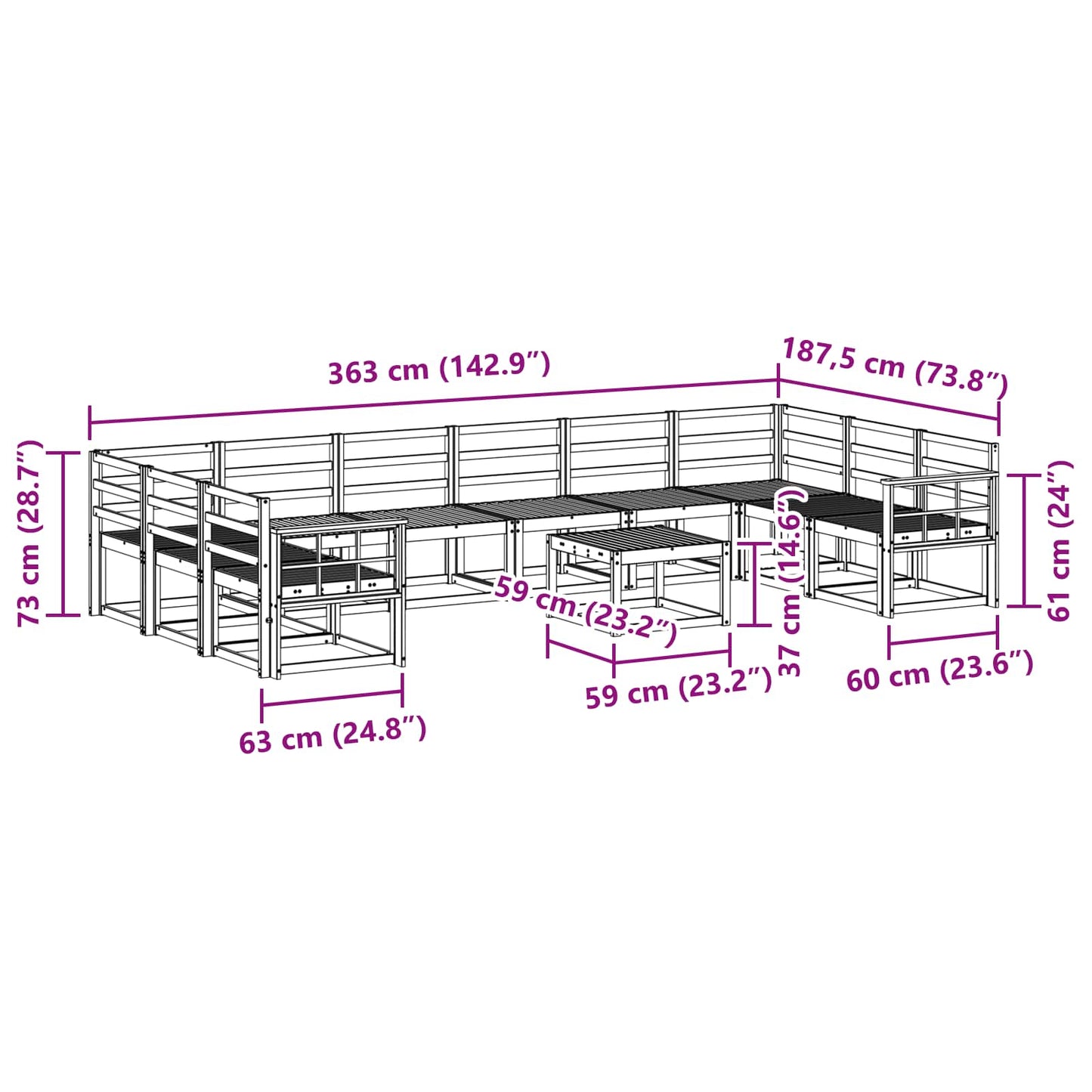 Outdoor Sofa Set 11 pcs White Solid Acacia Wood