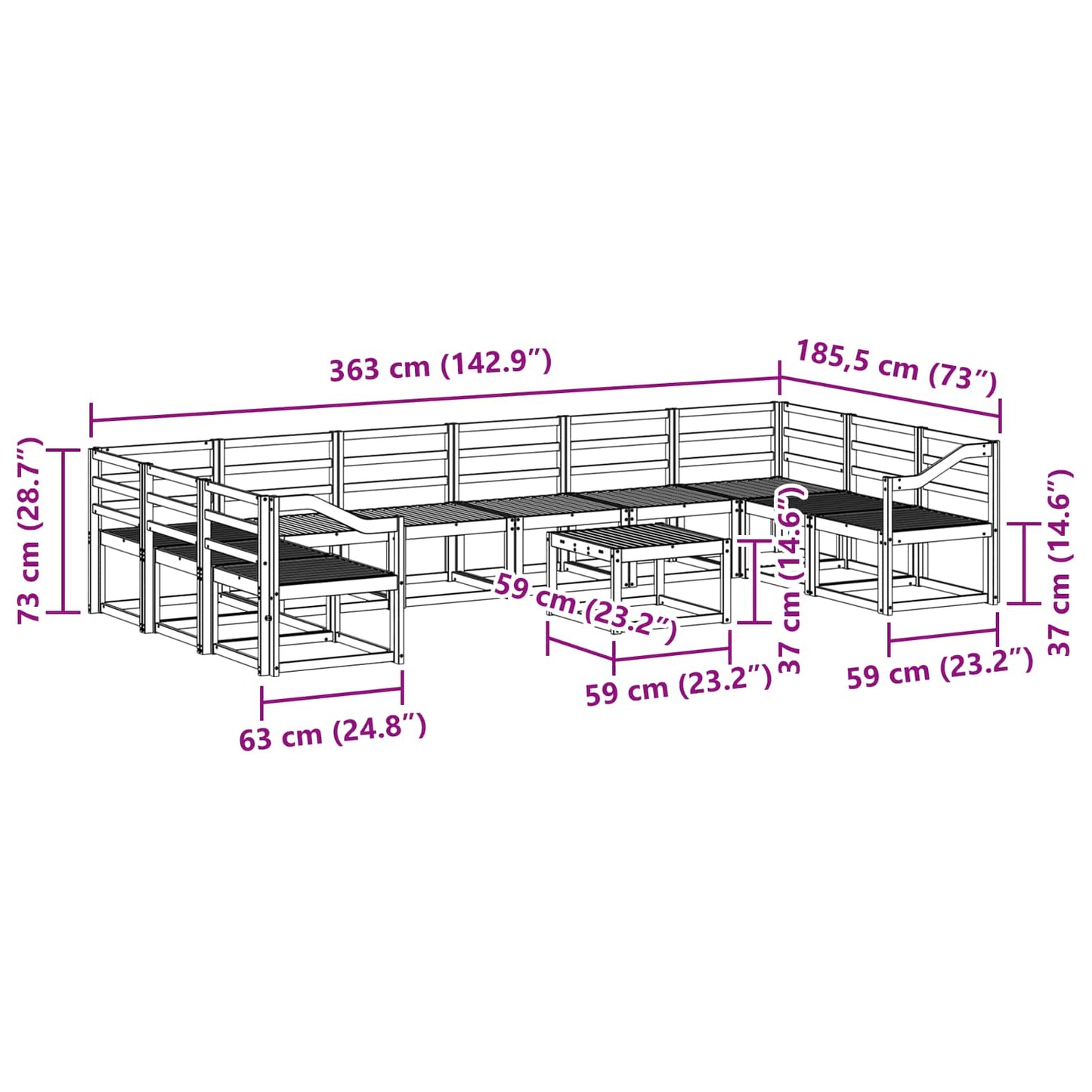 Outdoor Sofa Set 11 pcs White Solid Acacia Wood