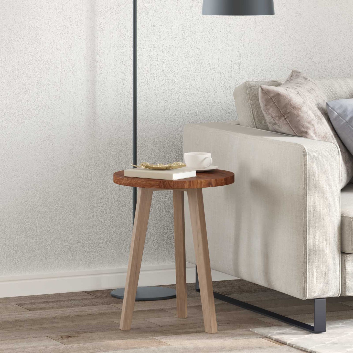 Table Top Light Brown Ø 40 x 2.5 cm Solid Oak Wood