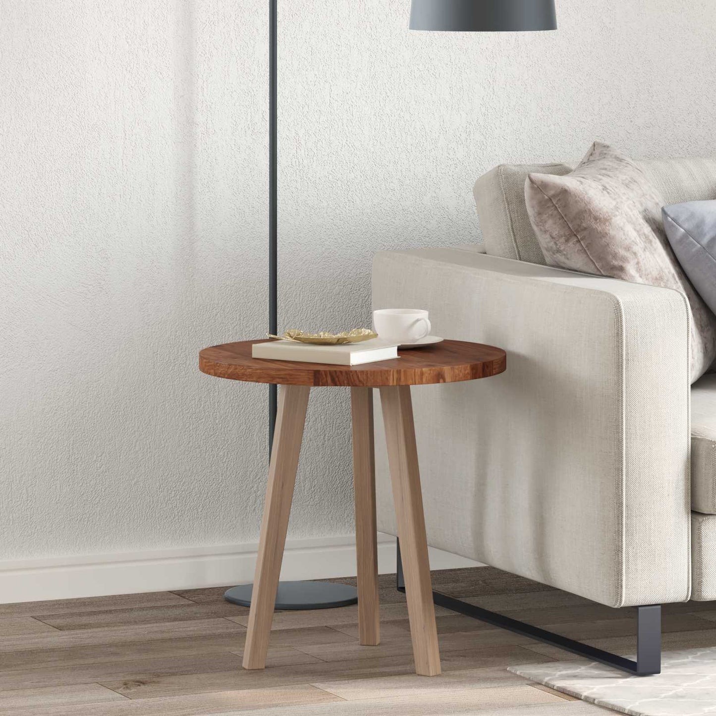 Table Top Light Brown Ø 50 x 2.5 cm Solid Oak Wood