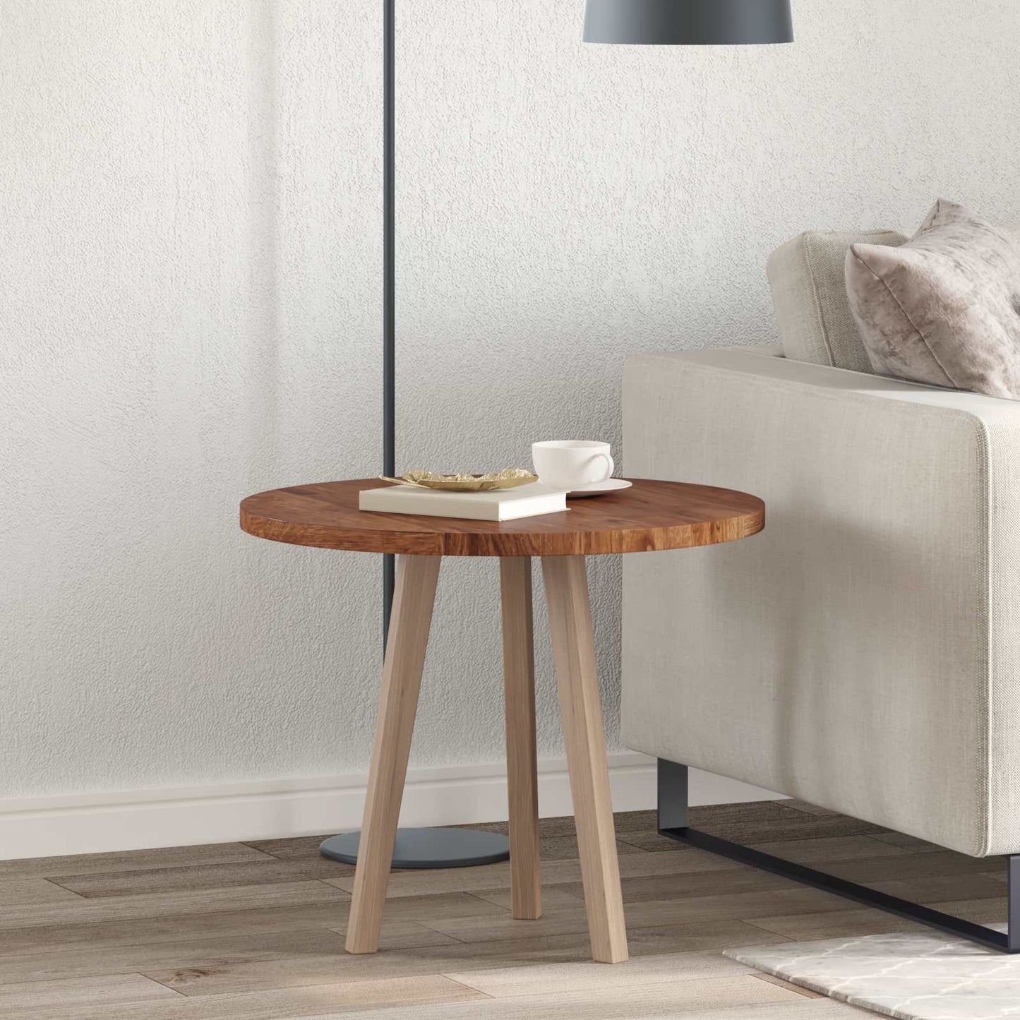 Table Top Light Brown Ø 60 x 2.5 cm Solid Oak Wood