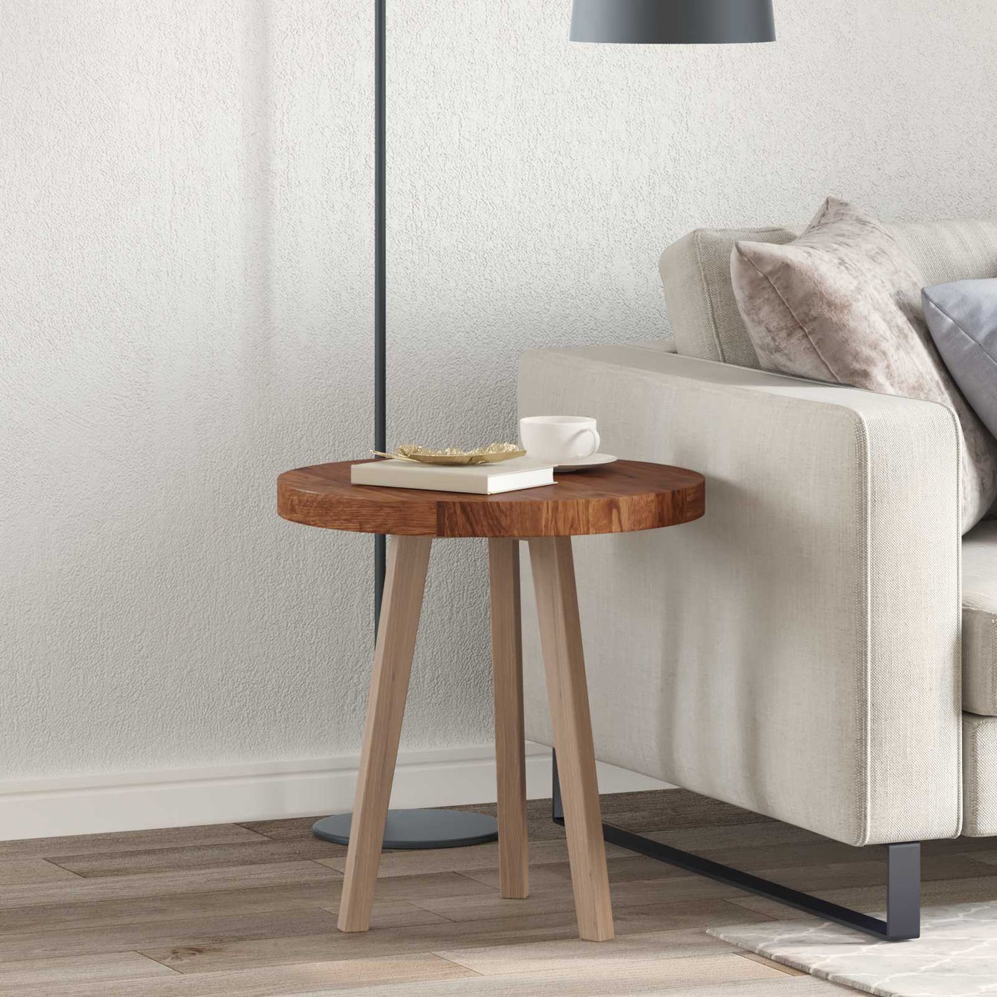 Table Top Light Brown Ø 50 x 4 cm Solid Oak Wood