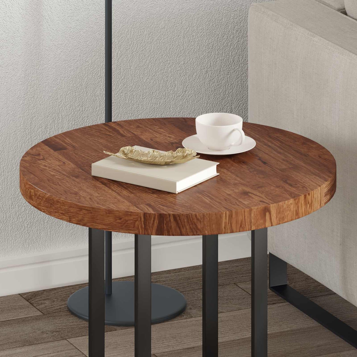 Table Top Light Brown Ø 60 x 4 cm Solid Oak Wood