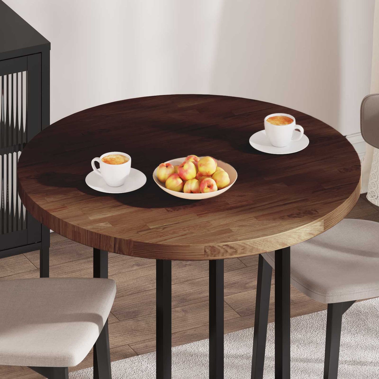 Table Top Dark Brown Ø 90 x 4 cm Solid Oak Wood