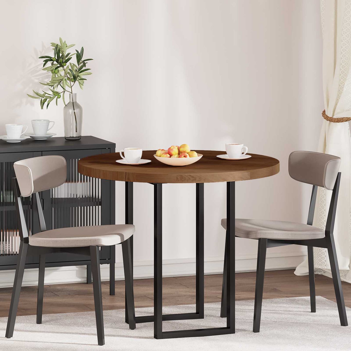 Table Top Dark Brown Ø 90 x 4 cm Solid Oak Wood