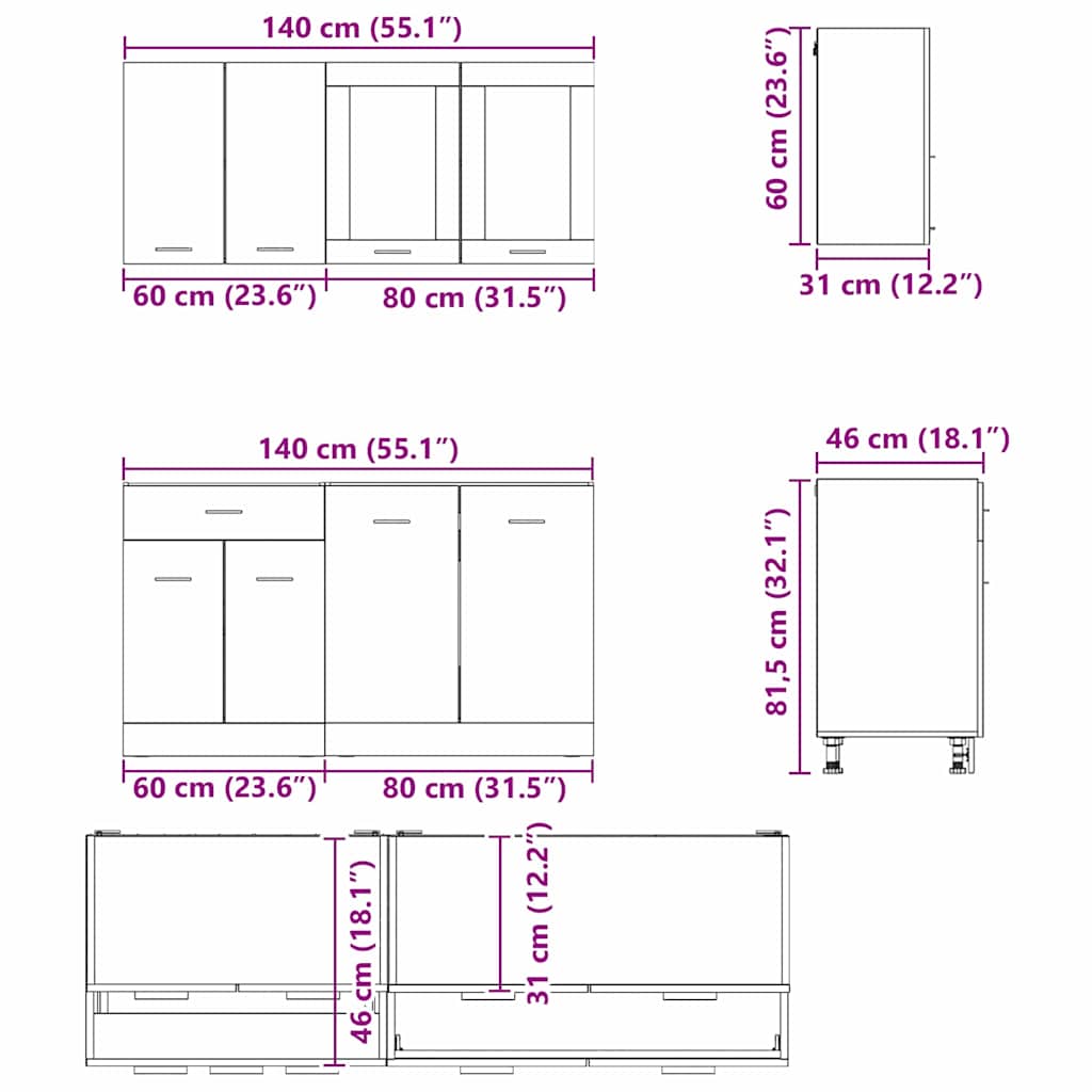 Kitchen Unit Lyon 4 pcs Grey sonoma Engineered Wood