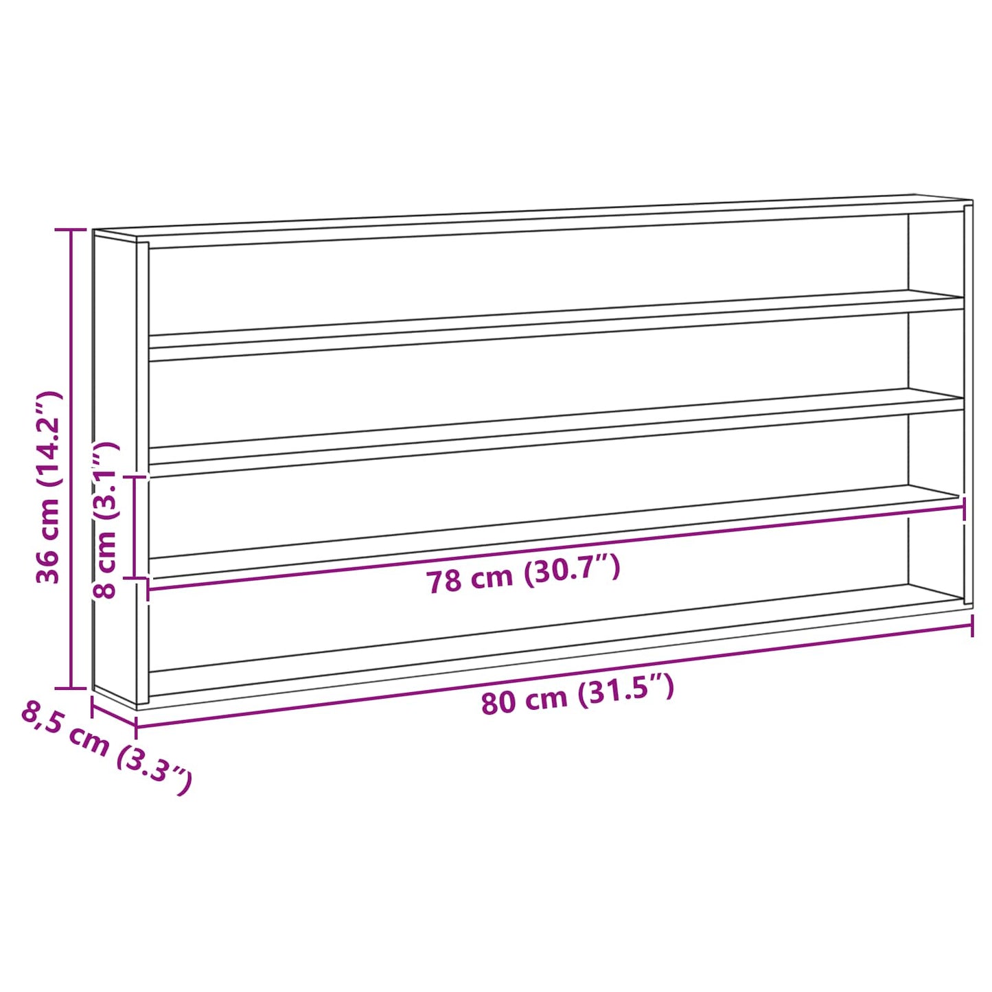 Wall Display Case Wall-Mounted Beige 80 x 8.5 x 36 cm