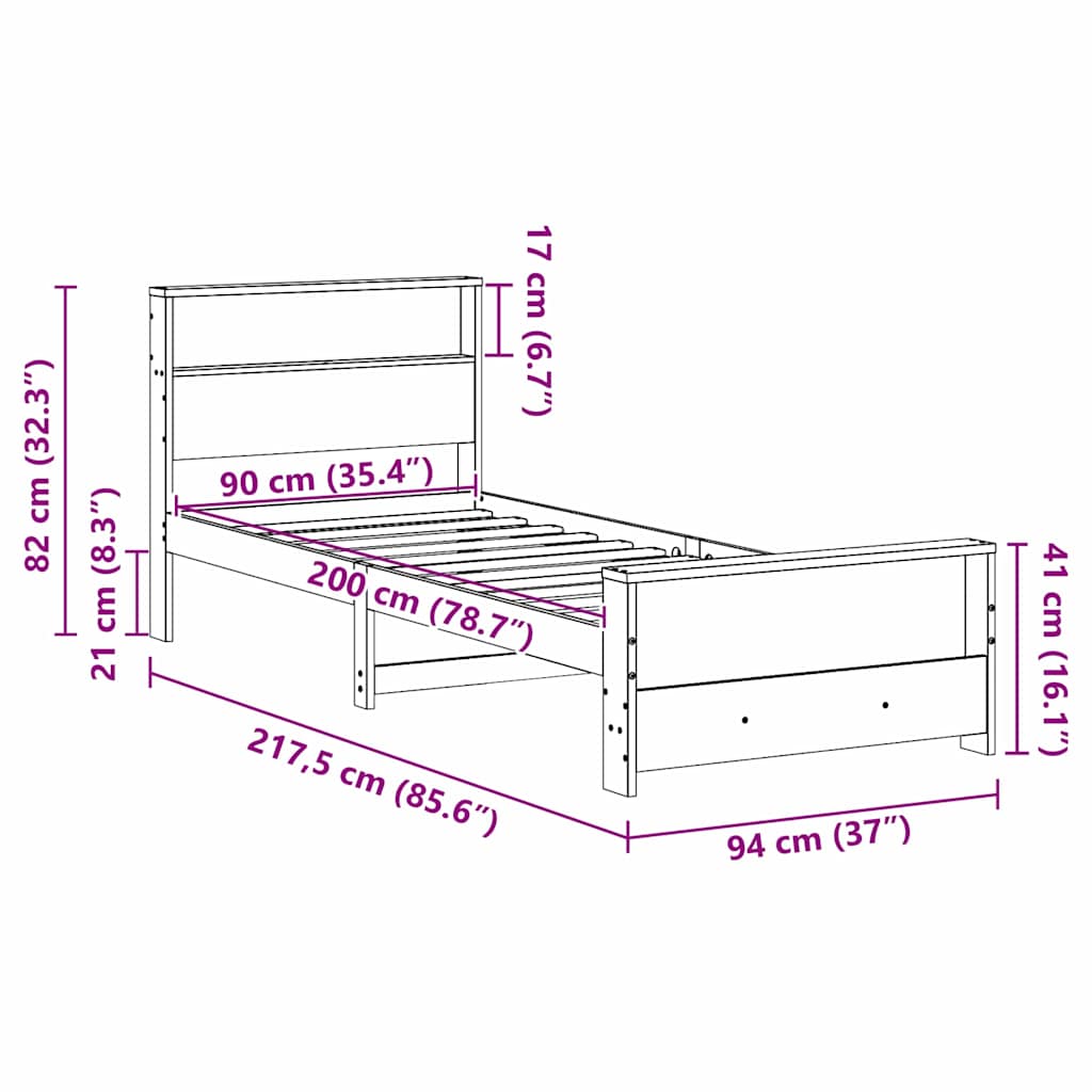 Bed Frame with Headboard Brown 90 x 200 cm Engineered Wood