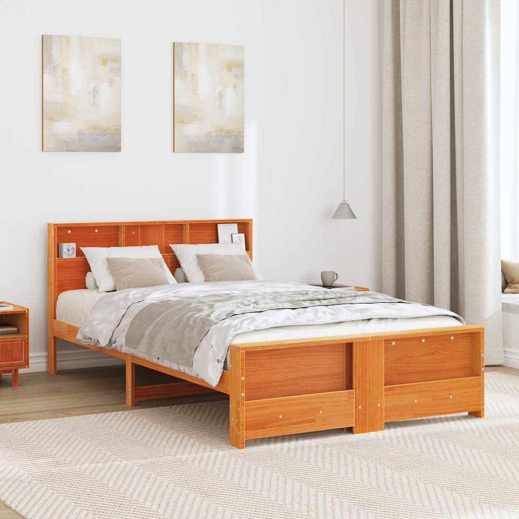 Bed Frame with Headboard Wax Brown 135 x 190 cm Engineered Wood