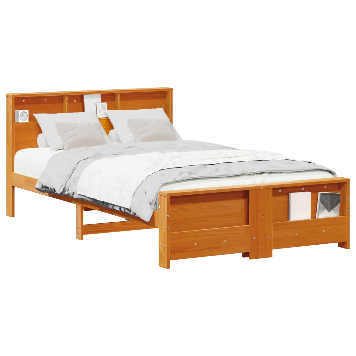 Bed Frame with Headboard Wax Brown 135 x 190 cm Engineered Wood