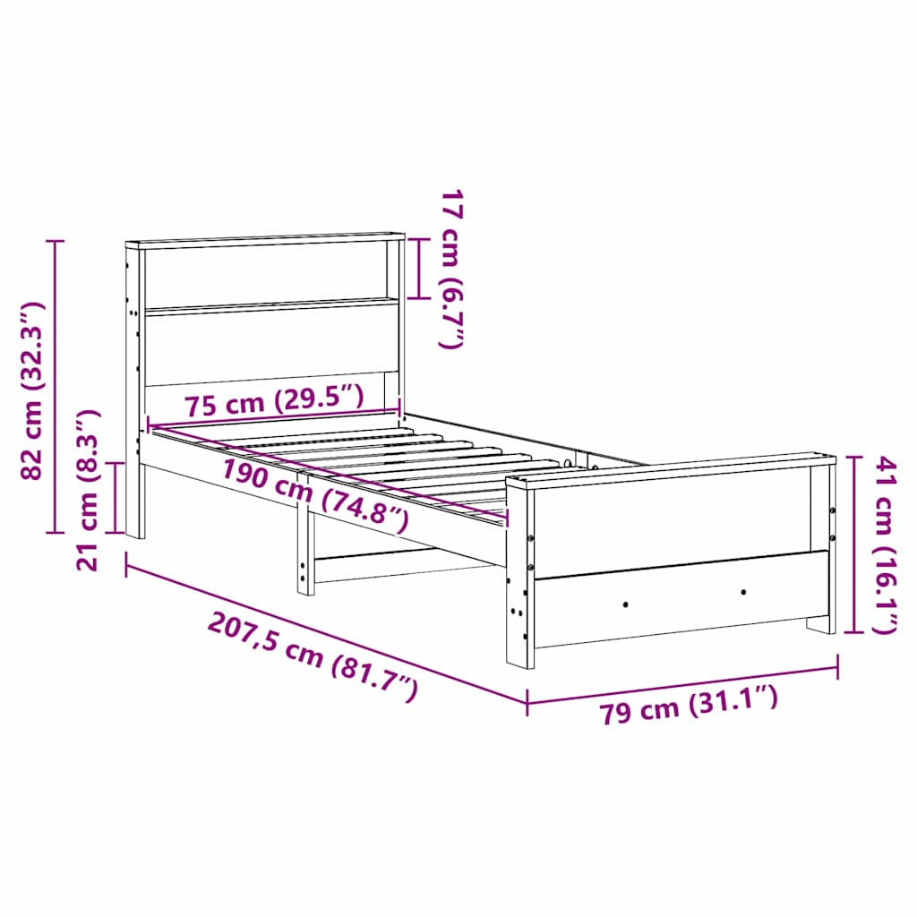 Bed Frame with Headboard Wax Brown 75 x 190 cm Engineered Wood