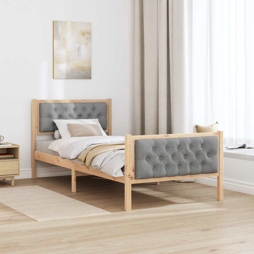 Bed Frame with Headboard Light Grey 90 x 200 cm Solid Pine Wood