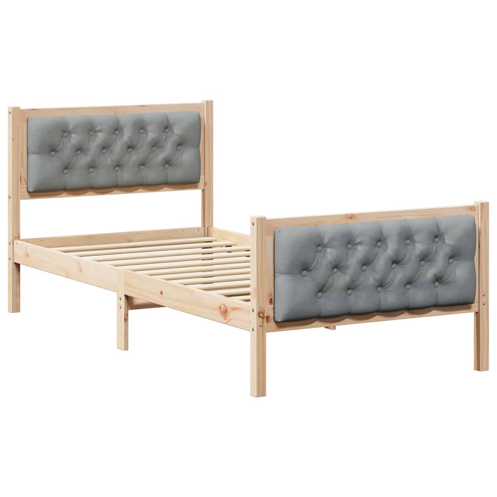 Bed Frame with Headboard Light Grey 90 x 200 cm Solid Pine Wood