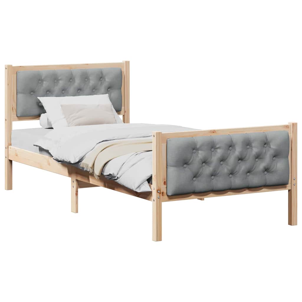 Bed Frame with Headboard Light Grey 90 x 200 cm Solid Pine Wood
